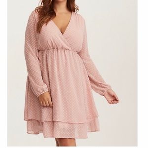 Blush Textured Chiffon Surplice Skater Dress